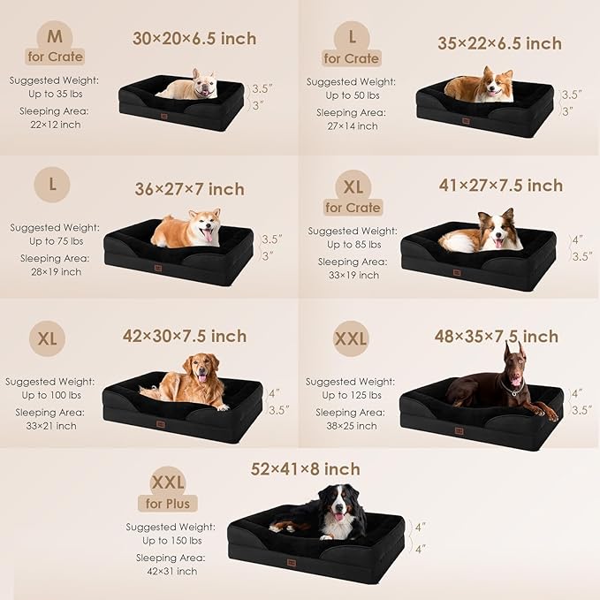EHEYCIGA Orthopedic Dog Bed for Large Sized Dog, 36x27x7 Inch Large Memory Foam Dog Couch Bed with Sides, Waterproof Liner & Washable Removable Cover, Bolster Pet Sofa, Black