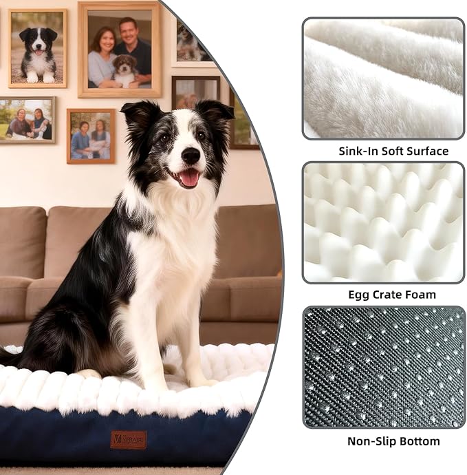 Orthopedic Dog Bed with Firm High-Density Egg Crate Foam, Soft Short Plush Surface Pet Beds,Machine Washable with Removable Cover & Non-Slip Bottom for Medium Breeds (Blue, 29" L x 18" W x 3" H)