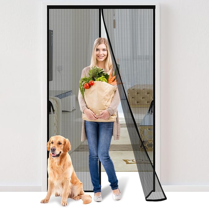 Magnetic Screen Door - Fit for Door Size:38x82 Inch, Screen Itself Size:40" x 84", Hands Free Mesh Partition,Heavy Duty Screen Door Mesh Curtain Keeps Bugs Out, Frame Hook & Loop, Pet and Kid Friendly