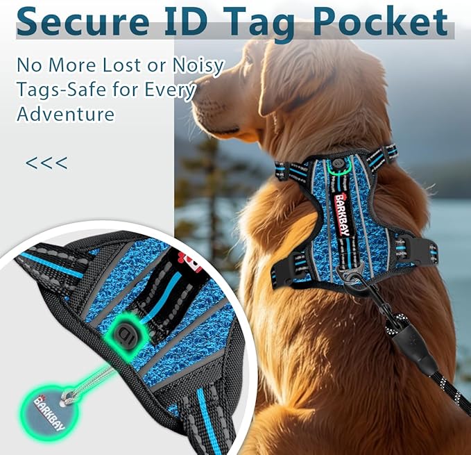 BARKBAY Dog Harness No Pull with ID Tag Pocket - Heavy Duty, Reflective, Easy Control for Large Dogs(Blue/Black,XL)