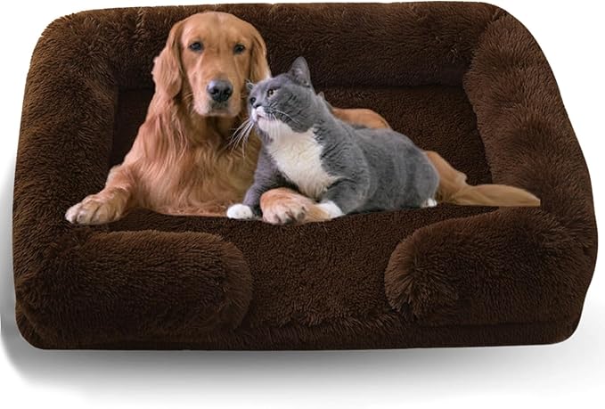 Dog Beds Medium Large Size Dog, Calming Dog Bed with Removable Washable Cover, Waterproof Lining and Nonskid Bottom(Coffee,XXL)