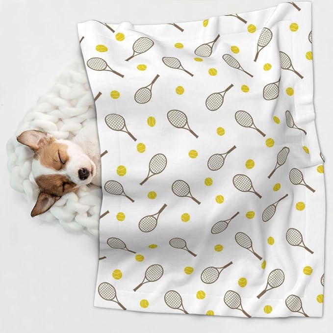 Pet Blanket for Couches and Beds, Tennis Rackets Balls, Reversible Double Sided Plush Design with Soft Bumpy Texture and Smooth Surface, Furniture Protector