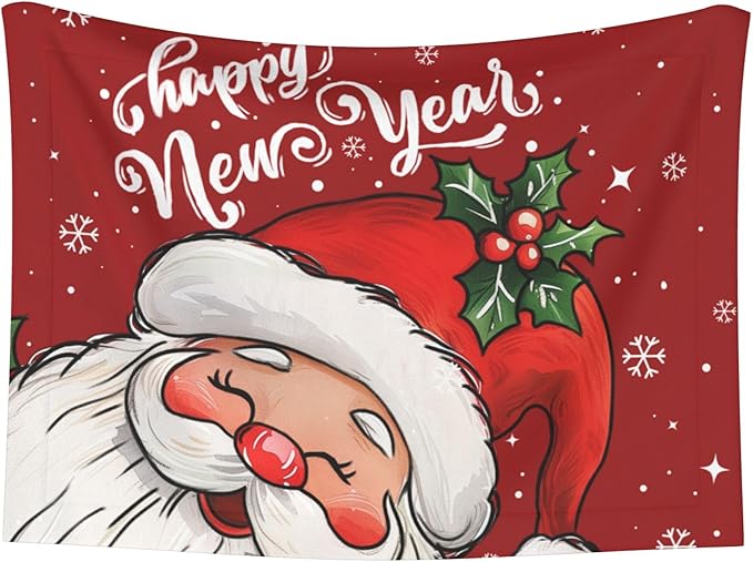 Happy New Year Throw Blanket - Red Xmas Blanket for Dog Cat Pet 40x30 Santa Blankets for Couch Sofa Bed