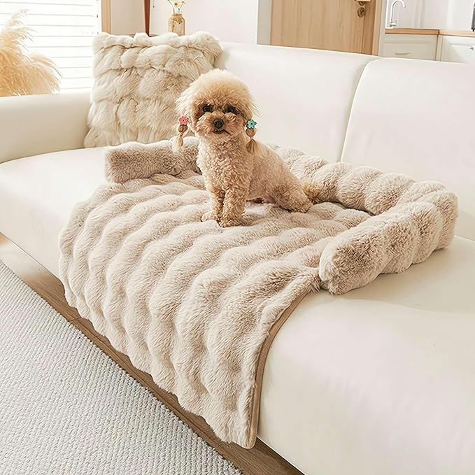 Waterproof Throw Blanket For Dogs & Indoor Cats,Dog Pad Washable Removable Couch Cover,Plush Long Fur Mat with Non Slip Silicone Base,Furniture Protector Gift for New Pet Parents,29.5"x29.5" (coffee)