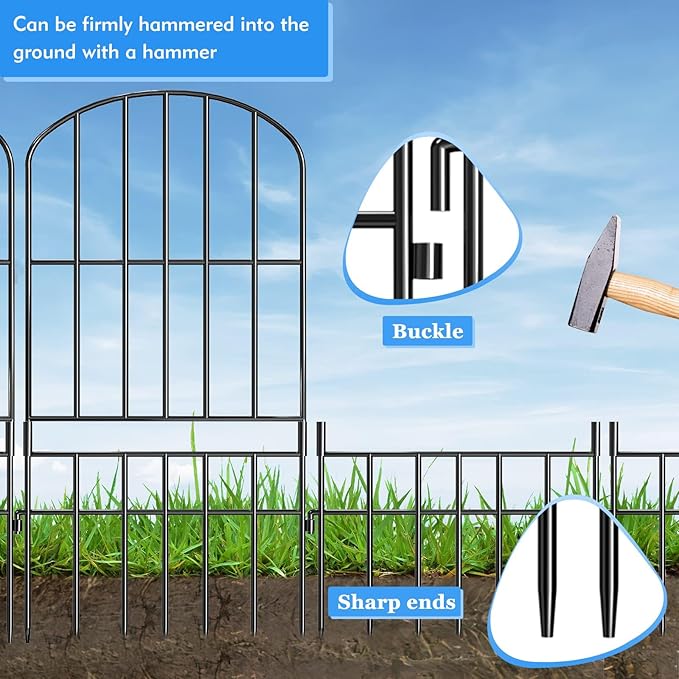 Adavin Animal Barrier Garden Fence,15 Pack Black 12''L x 25" H no dig Fence, Underground dig Protection for Dog Rabbits Rustproof Metal Wire Panel Border, 15 ft Ground Stakes for Outdoor Patio