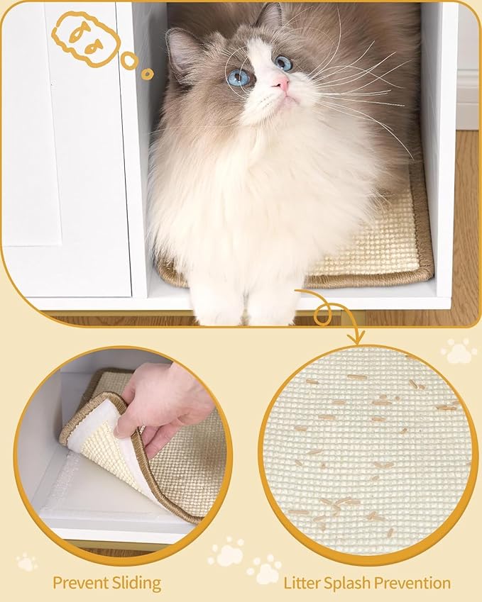 Cat Litter Box Enclosure Enclosed, Hidden Litter Box Cabinet Furniture with Storage, Wooden Indoor Cat House Large, Modern End Table for Living Room Entryway, White and Gold CB84903A
