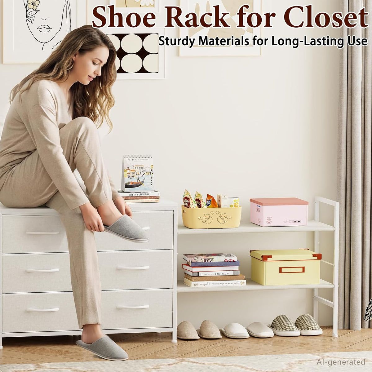 Hongtamoya Closet Organizers and Storage, Adjustable Shelves,3 Drawer White