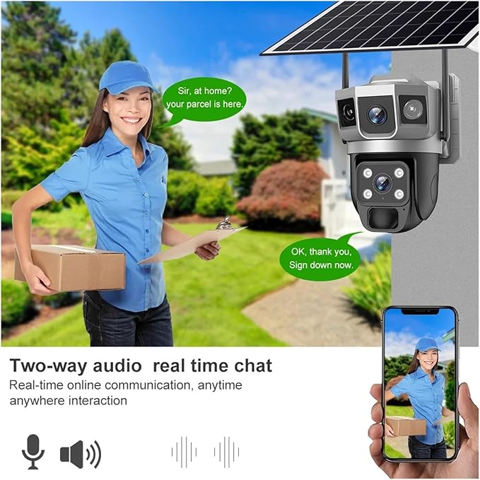 for Outdoor Camera Battery CCTV Monitor 4G SIM Card Network IP Security Pet Camera Motion Detection 3 Screen PTZ Camera(WiFi CCTV 32G Card)