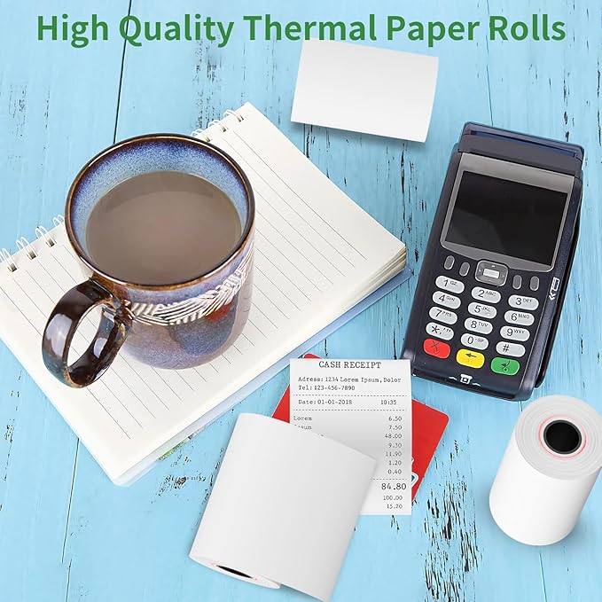 (100 rolls) 2 1/4" x 50' feet Thermal Paper, POS Cash Register Receipt Rolls, Receipt Paper, Fits All POS Cash Registers