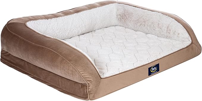 Serta Orthopedic Quilted Couch Dog Bed for Pets – Desert Sand (X-Large)