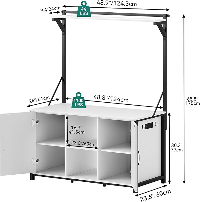 YITAHOME 40-120 Gallon Reptile Tank Stand with Power Outlet, Heavy Duty Aquarium Stand with Accessories Storage Cabinet - Metal Fish Tank Stand for Turtle, Reptile, 1100LBS Capacity, White