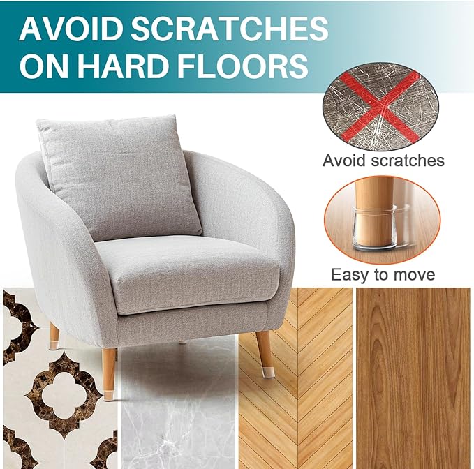 24 Pcs Chair Leg Floor Protectors Round, Silicone Felt Furniture Leg Pads Caps Covers for Hardwood Floors (Fit 1-5/16" to 2")