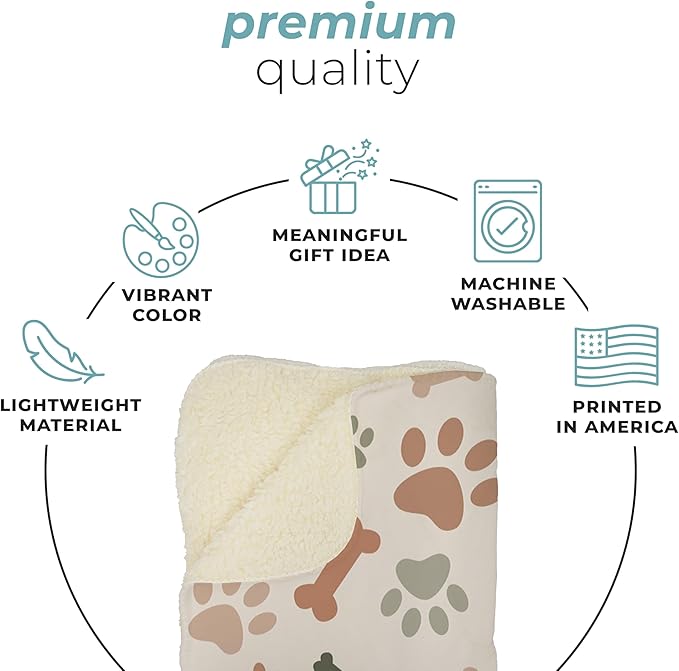Cream Paw Print Fleece Pet Lightweight Blanket - 60" x 80" - Cute for Dogs - Gifts and Puppy Essentials - Printed in America