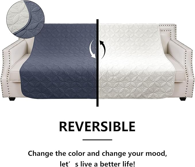 Waterproof Dog Blanket, Small Pet Couch Covers for Sofa, Chair Bed Furniture Protector from Dogs Washable and Reversible-(30"x30",Blue+Cream and 52"x82", Blue+Cream)