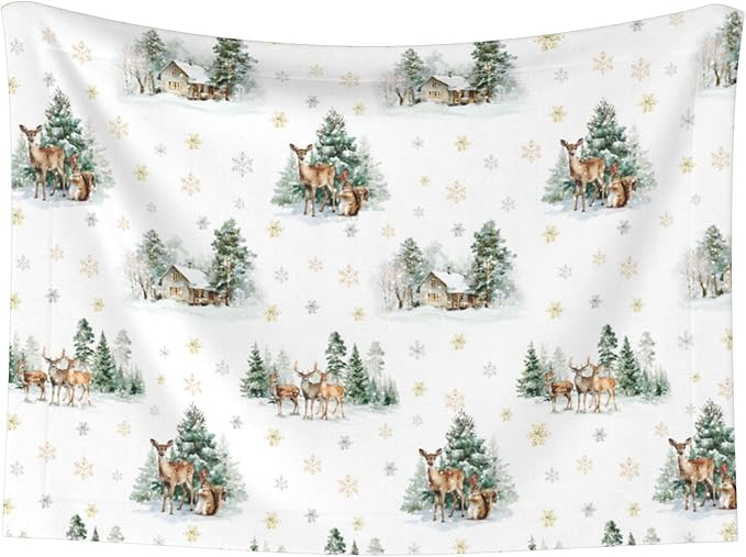 Cabin Blanket for Dogs Cats - Winter Throw Blanket 30x20 Moose Snowflake Pet Couch Blankets for Puppy