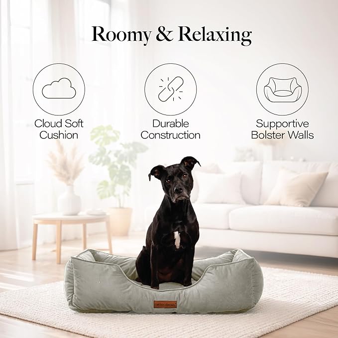 Modern Threads Luxury Dog Bed - Comfortable Tufted Velvet Cushion for Small to Large Dogs - Machine Washable - Durable & Cute Sleep Space for Pets - Pamper Your Pet with Cozy Beds - Light Grey