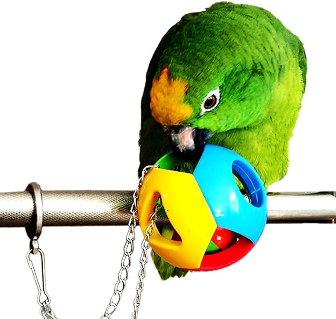 Hypeety Parrot Colorful Ball Toys with Bell Cage Hanging Chewing String for Parakeet Conure Cockatiel Small Medium Birds (A+B+C)