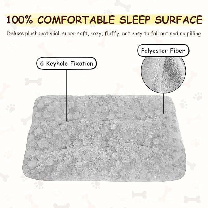 Washable Dog Bed for Small to Large Dogs, Calming Anti Anxiety Medium Dog Bed, Deluxe Plush Faux Fur Crate Beds, Comfy Fluffy Kennel Pad Pet Sleeping Mat with Non-Slip Bottom, 35"x22", Gray