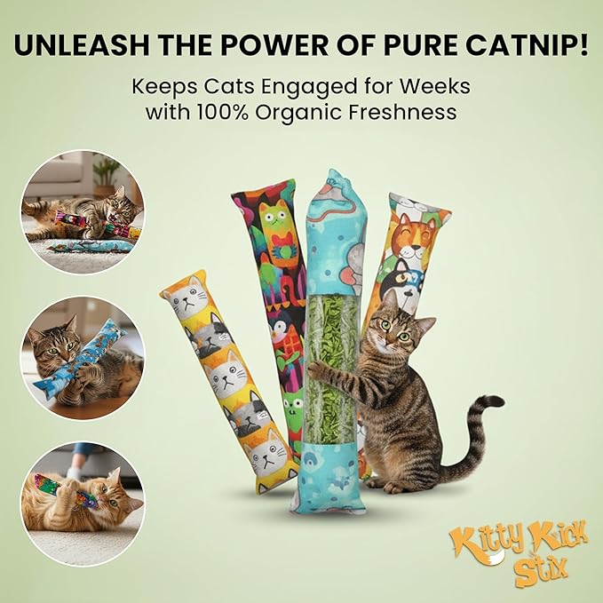 Kitty Kick Stix 15" Catnip Kicker Toy – Set of 2 | Handmade in USA | Interactive Cat & Kitten Toy | Durable Kicker Packed with 100% Potent Catnip for All Breeds (Christmas Mix)