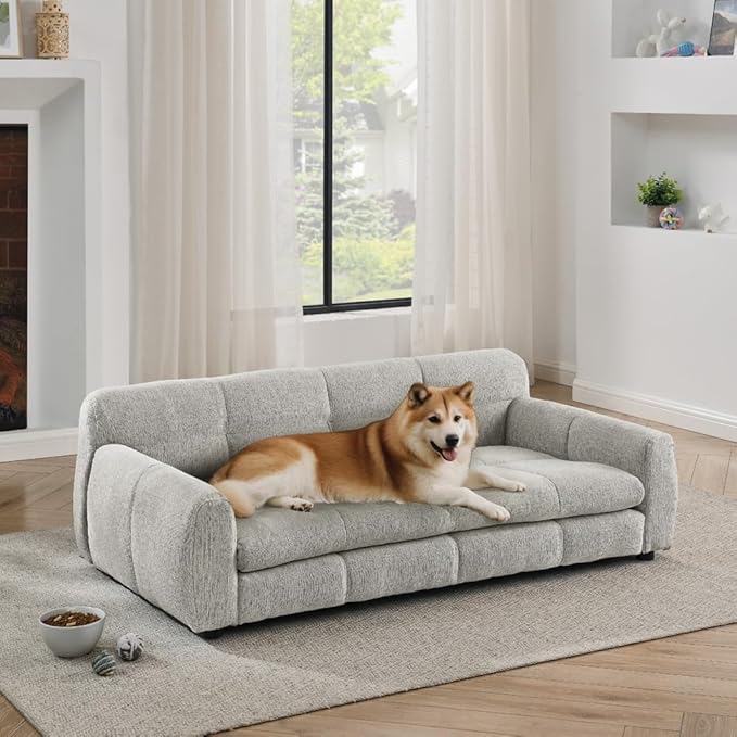51" Soft and Comfortable Pet Bed for Large and Oversized Dogs, Durable Elevated Dog Sofa with Armrest and Backrest, Modern Linen Fabric Dog Couch,Beige