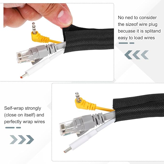MECCANIXITY 4/5 Inch ID Split Loom Tubing 10ft Polyester Cord Protector Wire Cable Sleeve for USB Cable Power Cord, Black