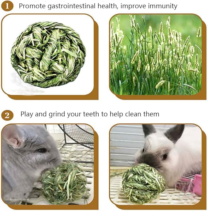 Rabbit Chew Ball Timothy Grass Grinding Small Animal Activity Play Chew Toys for Bunny Rabbits Hamster Guinea Pigs Gerbils (5 PCS)