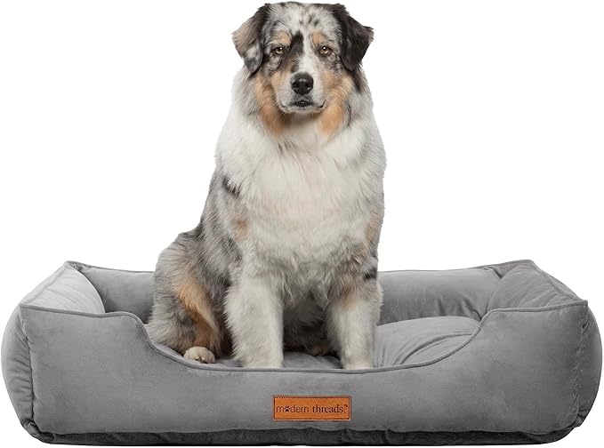 Modern Threads Luxury Dog Bed - Comfortable Tufted Velvet Cushion for Small to Large Dogs - Machine Washable - Durable & Cute Sleep Space for Pets - Pamper Your Pet with Cozy Beds - Charcoal