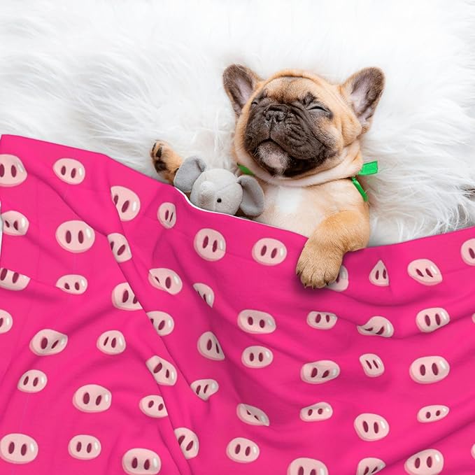 Dog and Cat Blanket in One, Cute Pig Nose Printed Pink, Double Sided Plush Throw with Raised Dot Pattern on One Side and Flat Velvet on Other for Variety