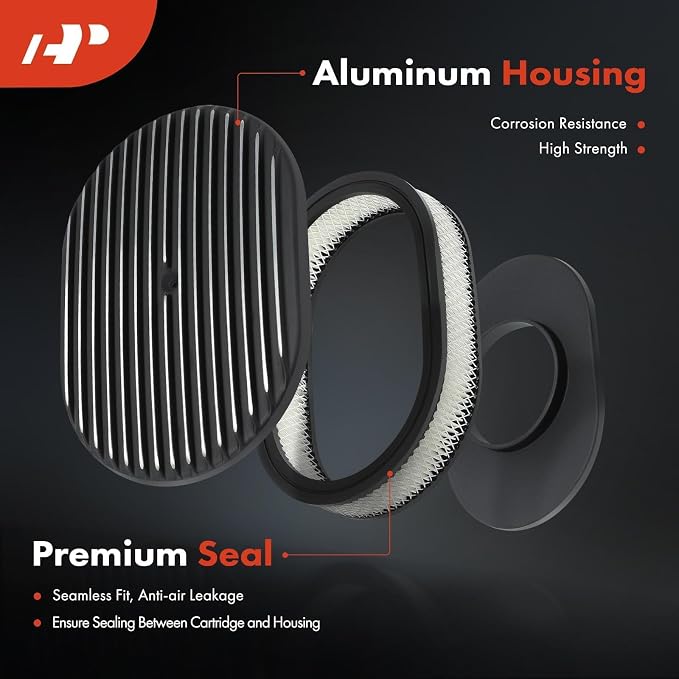 A-Premium Universal 12" Oval Black Air Cleaner Filter Assembly