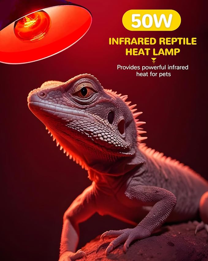 GlowUp 2 Pack E26 Infrared Heat Lamp, 50W Reptile Heat Emitter Infrared Basking Spot Light, Red Heat Lamp for Chickens Coop Reptile Pets Brooder Use