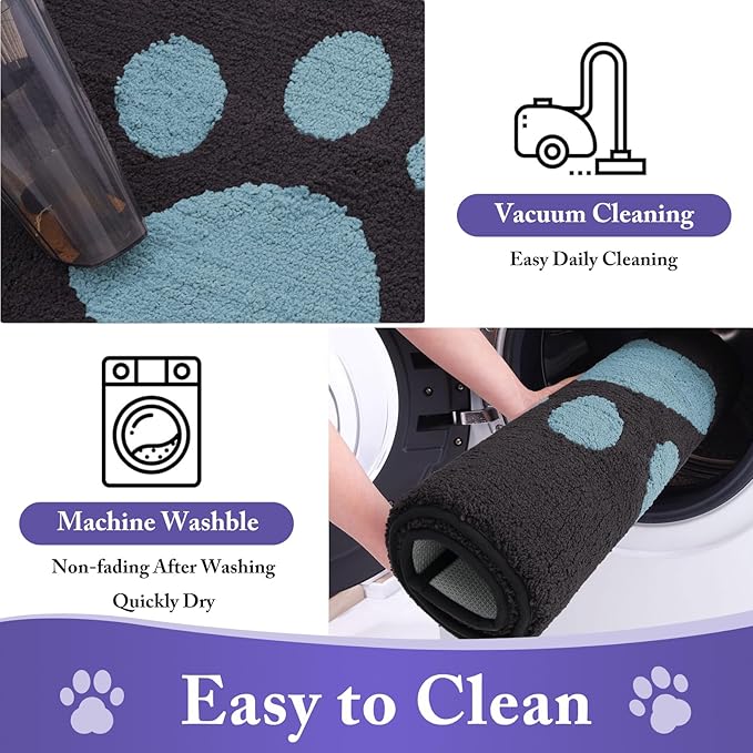 Buganda Dog Door Mat for Muddy Paws, Absorbent Dirt Trapper Non Slip Indoor Doormats, Washable Low-Profile Mat for Mud Dogs, Entryway Carpet for Inside Floor (30x20 Inches, Dark Grey and Blue)