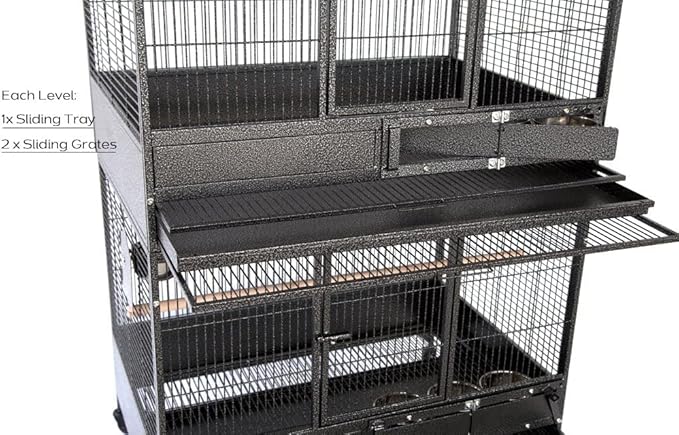 Extra Large Heavy Duty Three Stackers Breeding Breeder Parrot Amazon African Grey Aviary Bird Flight Cage Side Doors with Rolling Wheels 36" L x 24" W x 79" H