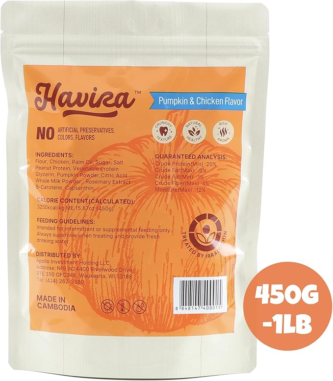 Havira Chicken Wrapped Biscuits Dog Treats, 16oz Crunchy Training Treats for Dogs, Rawhide Free Snacks for Small & Medium Breeds, Pumpkin Flavor