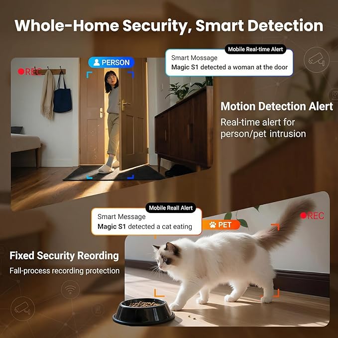 Denash Robot Camera on Wheels,1080P Movable Indoor Camera with Remote Interaction, 2 Way Talk, Night Vision, Motion Detection, Auto Recharge, APP Control Home Security Cam for Pet, Elderly, Baby