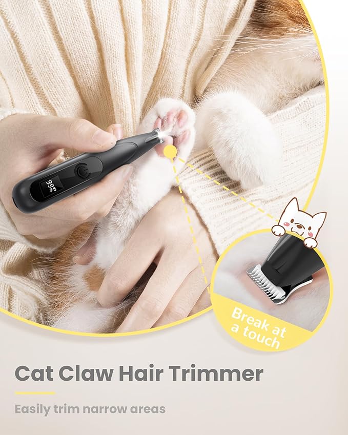 Dog Clippers with LED Display,35dB Ultra-Low Noise Dog Paw Trimmer Shaver, Cordless Hair Trimmer with LED Light,Type-C Rechargeable Cat Clippers for Grooming Paws, Ears, Face, Rump