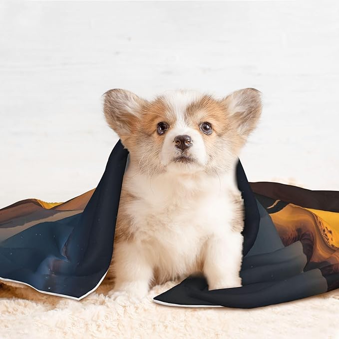 Waterproof Dog Blanket Soft Pet Blanket for Puppy Cat, Fleece Cat Throw Blankets for Furniture Bed Couch Sofa Reversible - Azure Sky Western Desert Cowboy