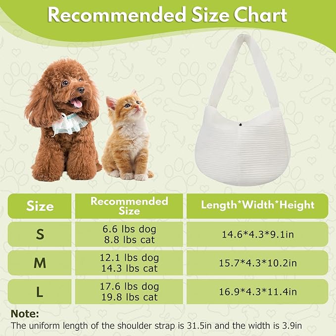 Dog Carrier Sling, Cat Backpack Carrier, Cotton Puppy Carrier Sling, Hands Dog Bag Carrier with Wide Strap Built in Safety Buckle Pocket for Small and Medium Pets (Medium)
