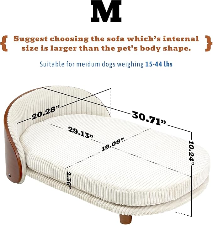 Luxury Elevated Dog Sofa, Ultra-Soft Crystal Velvet Pet Bed for Small/Medium Dogs, with Waterproof & Removable Washable Cover and Non-Slip Base, Supports Pets up to 44 lbs, Double-Sided Backrest, M
