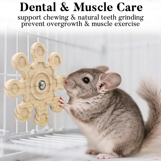 Rotating Natural Wood Chinchilla Chew Toys for Teeth, Interactive Enrichment Toys, Hanging Exercise Chinchilla Toys for Cage for Playtime, Spinner Cage Accessories Wheel