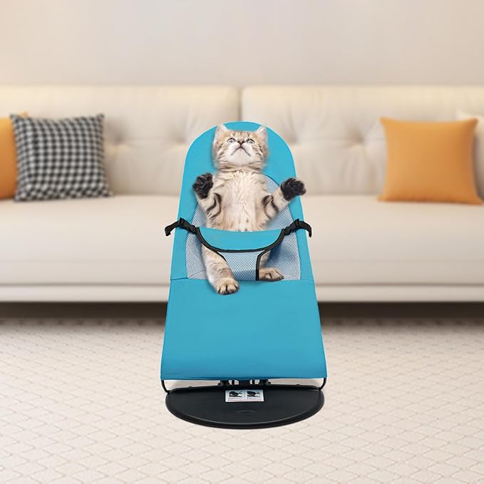 Pet Rocking Chair, Portable Foldable Pet Rocker Bed with 3-Level Height Adjustment, Pet Hammock for Small Dogs & Cats up to 33lbs, Breathable Mesh Hanging Bed with Safety Buckle (Blue)