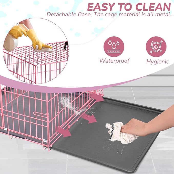 48 Inch Dog Crate Dog Kennels Folding Mental Wire Crates Dog Crates for Large Dogs Cage Outdoor Indoor Pet XL Dog Crate with Double-Door,Divider Panel, Removable Tray,Pink
