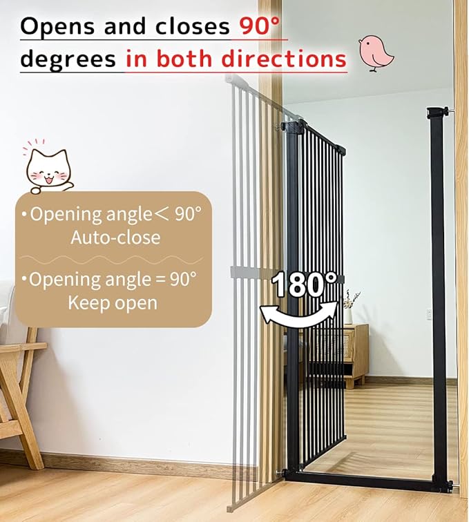 Lumizone Extra Tall Cat Gate 61.02" High Pressure Mounted Extra Wide 38.39"-59.24" (17Sizes) 1.37" Gap No Drilling Auto-Close Tall Pet Gate for Dogs (Black, 30.12"-59.24" W)