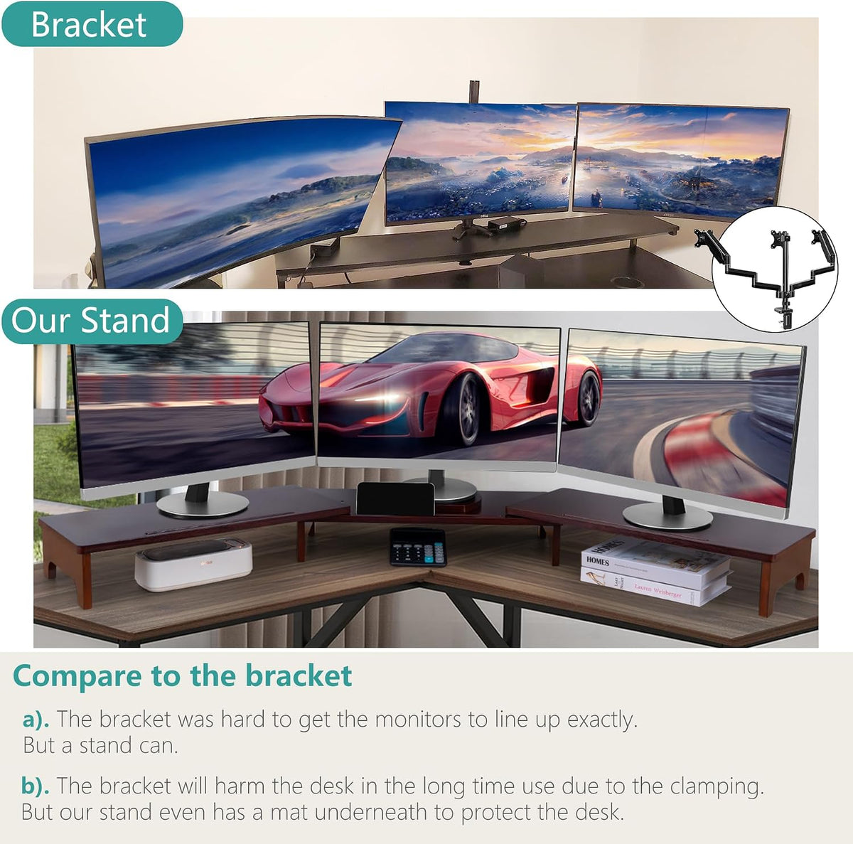 Nnewvante Bamboo Monitor Riser, 60 inch Upgrade Height Large TV Riser