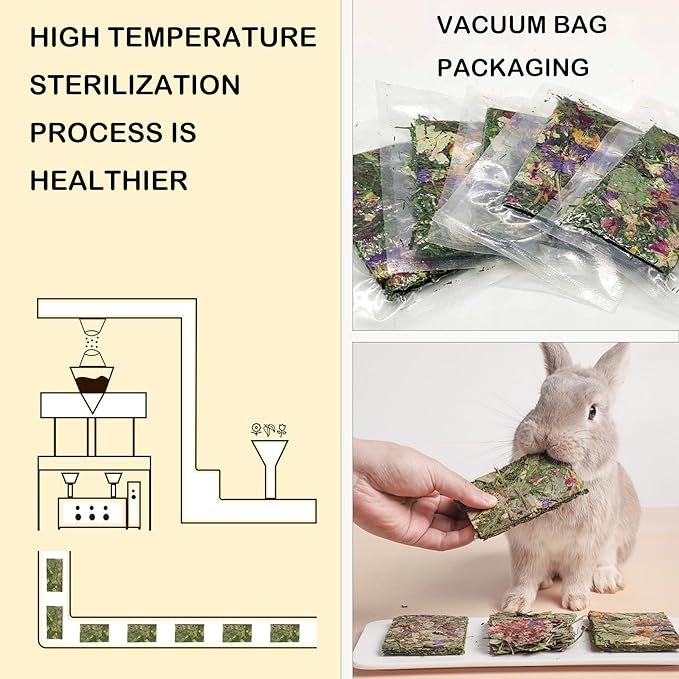 Rabbit Toys 20 Pack Bunny Toys Bunny Chew Toy Guinea Pig Treats Timothy Hay Toy Chips with Herbal Flowers Timothy Hay Grass Hamster Snacks Chinchillas Gerbils for Small Animals Teeth