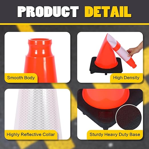 Traffic Cones 28 inch Orange 8 Pack Heavy Duty Safety Cones with Reflective Collars Fit Parking Lot,Driveway Road Traffic Control Construction Cones