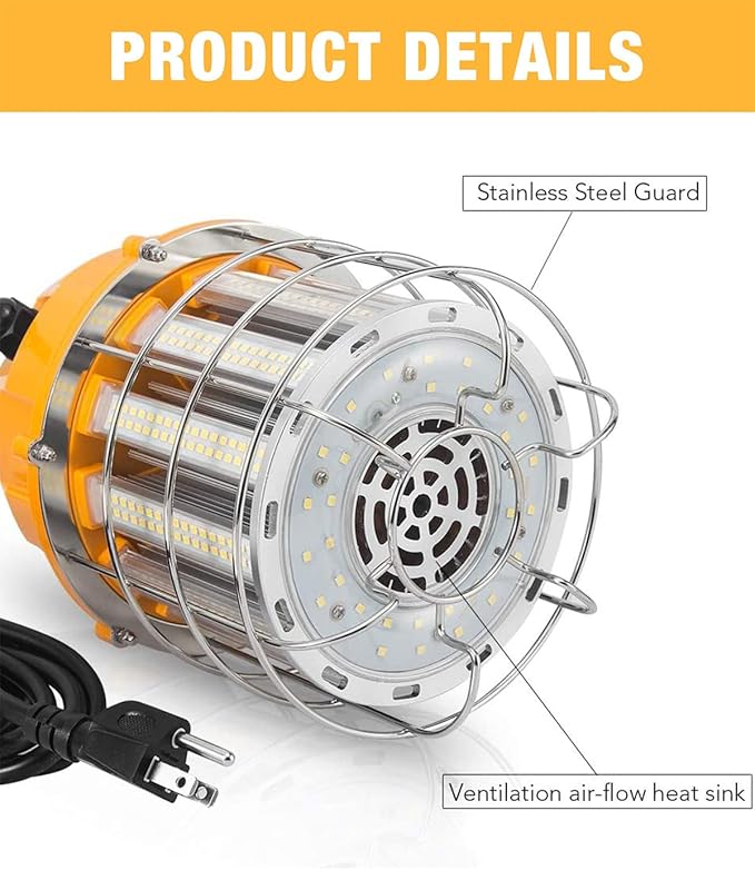 LED Temporary Work Light 150W, 5000K 18,000lm Outdoor Construction Lights Job Site Lighting 15ft Cord IP65 Dust Waterproof Hanging Lighting