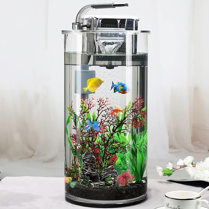 Fish Tank Decorations Plants with Resin Cave Rock View, 9pcs Aquarium Decorations Plants Plastic,Fish Tank Accessories, Fish Cave and Hideout Ornaments, Aquarium Decor