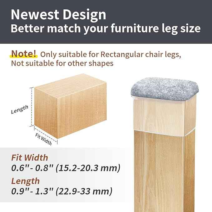 Ezprotekt 16 Pcs Rectangle Grey Felt Chair Leg Floor Protectors