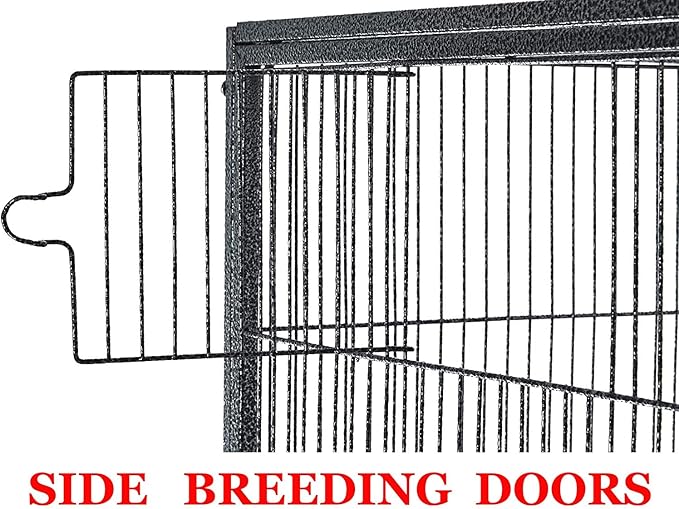 76" Extra Large Double Stackable Wrought Iron Breeding Bird Parrot Cockatiel Conure Breeder Flight Cage Double Feeder Cups Side Breeding Doors Eash Clean Pull Out Tray with Detachable Rolling Stand