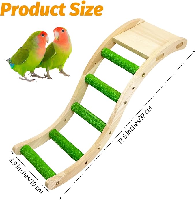 Hamiledyi Nature Wooden Bird Ladder Pet Parrots Climb Bridge Exercise Stands for Parakeet Climbing Chewing Bridge Bird Cage Accessories for Cockatiel Parakeet Lovebirds Budgie (Green)